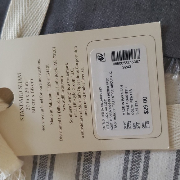 Linen Cotton Fringe Shams Shabby Chic Gray Striped Coastal Cottagecore Set of 2 - Picture 4 of 6